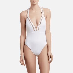 Kenneth Cole Women's CHain Reaction Plunge X Back Swimsuit sz S White